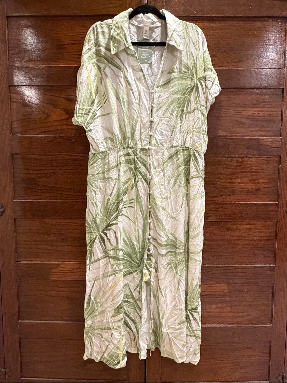 NWT H&M XXL eco viscos maxi Shirt Dress Green palm leaf tropical Print vacation